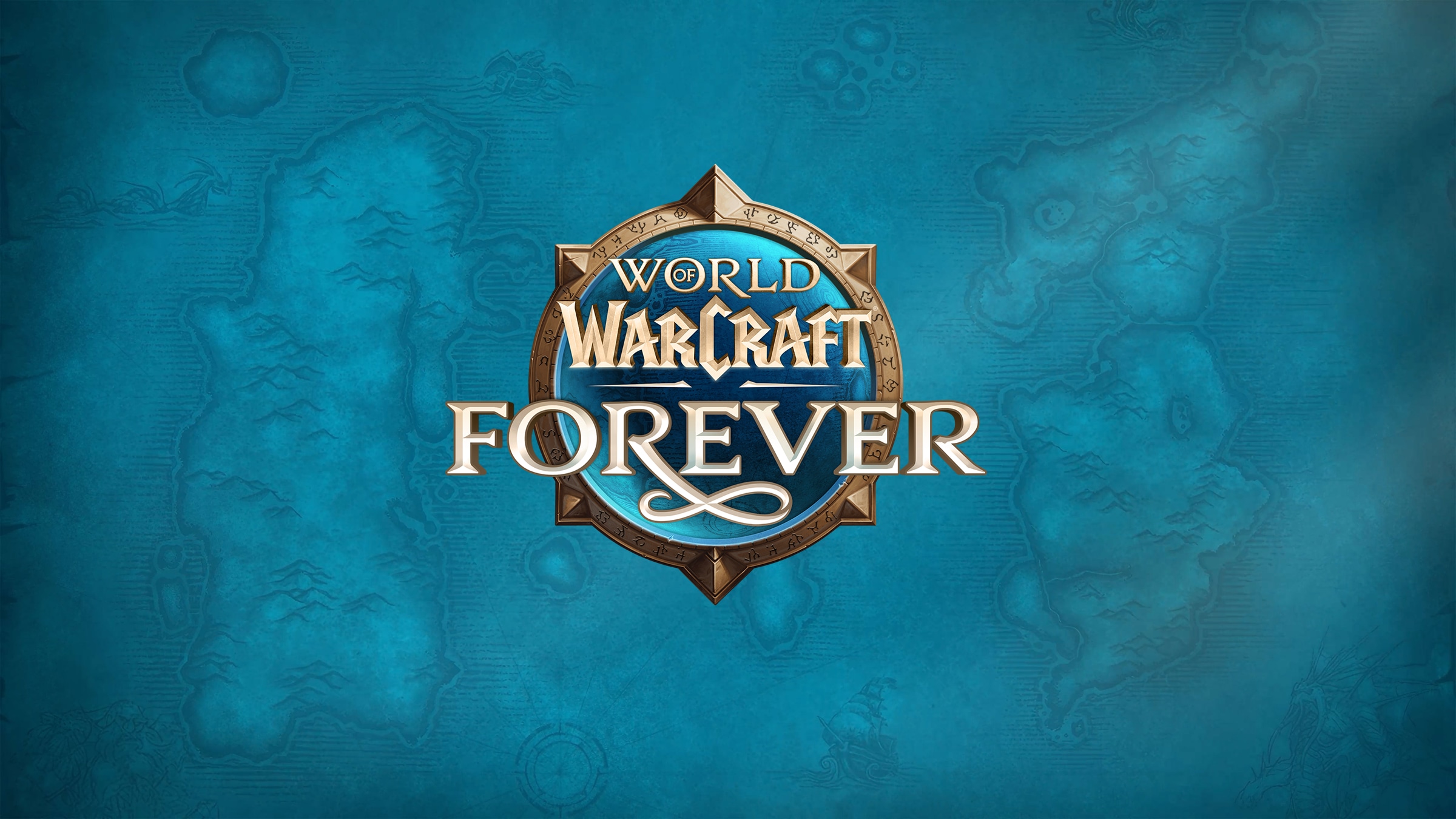 World of Warcraft: Forever official artwork, with its bronze and teal emblem on a map background